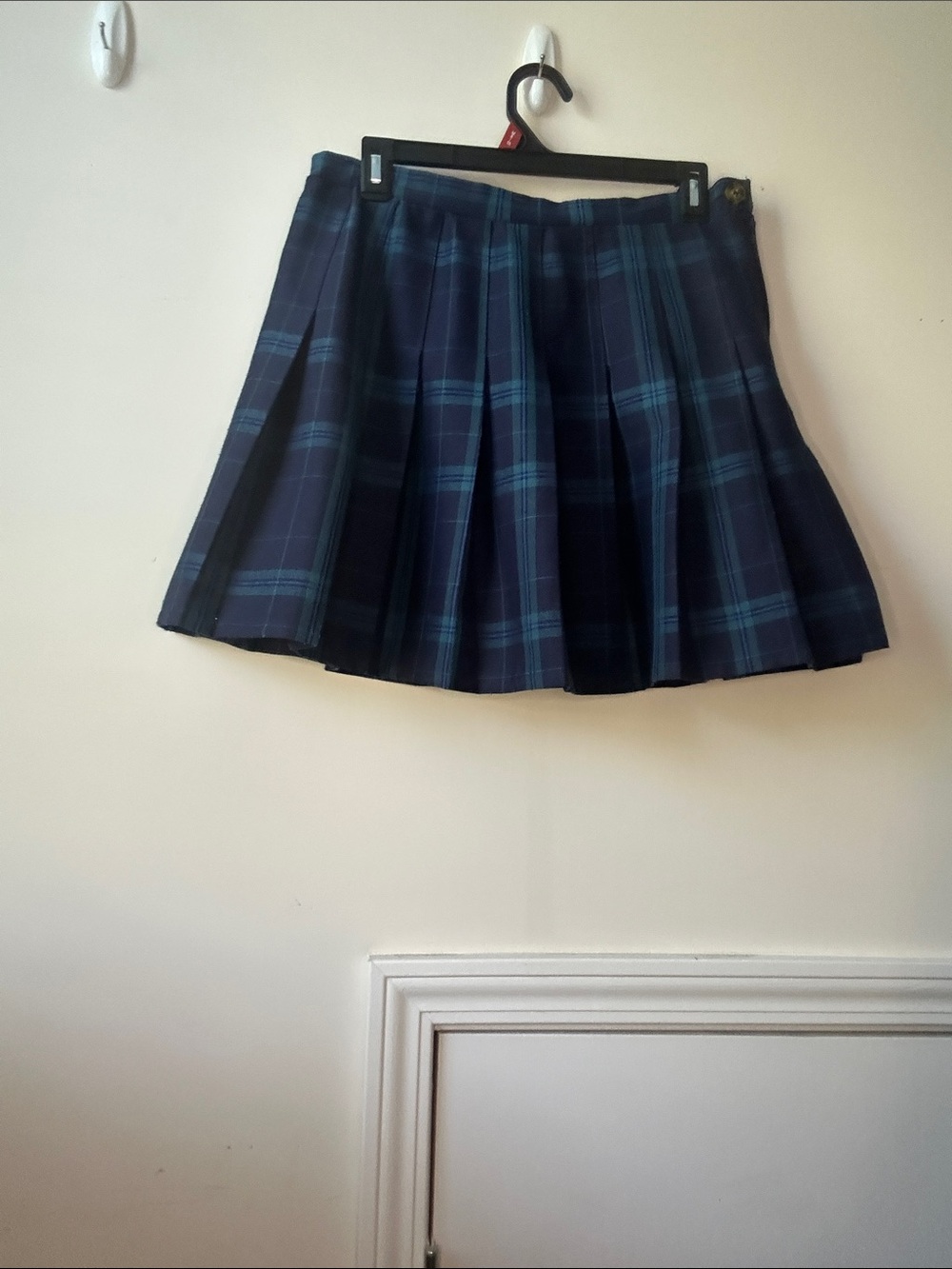 wild fable Navy and Teal, Tan and Brown Plaid Pleated Skater Skirt